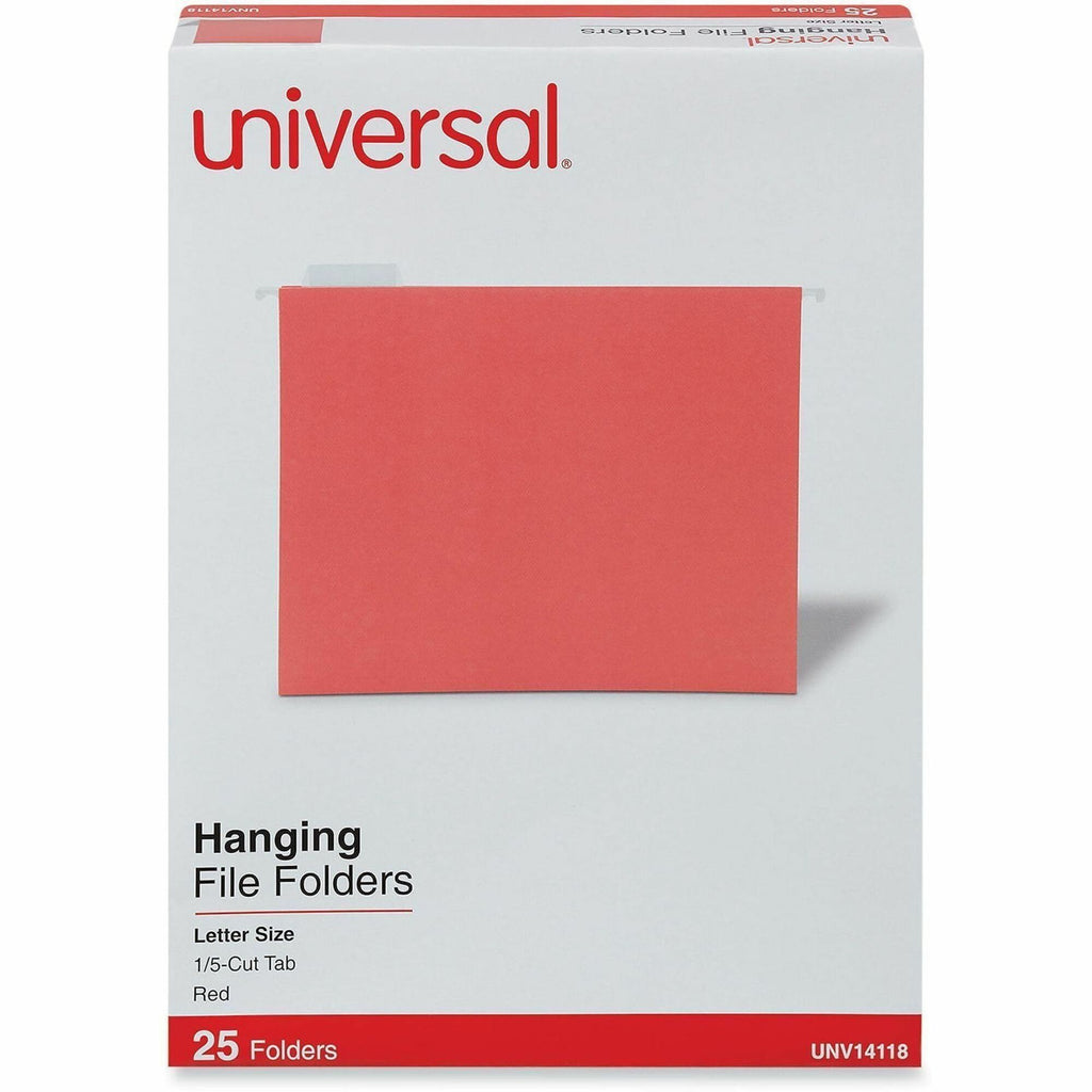 Deluxe Bright Color Hanging File Folders, Letter Size, 1/5-Cut Tabs, Red, 25/Box