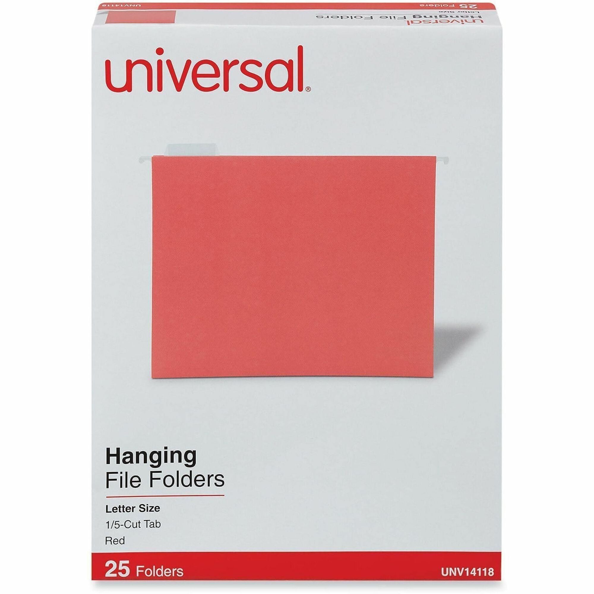 Deluxe Bright Color Hanging File Folders, Letter Size, 1/5-Cut Tabs, Red, 25/Box