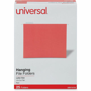 Deluxe Bright Color Hanging File Folders, Letter Size, 1/5-Cut Tabs, Red, 25/Box