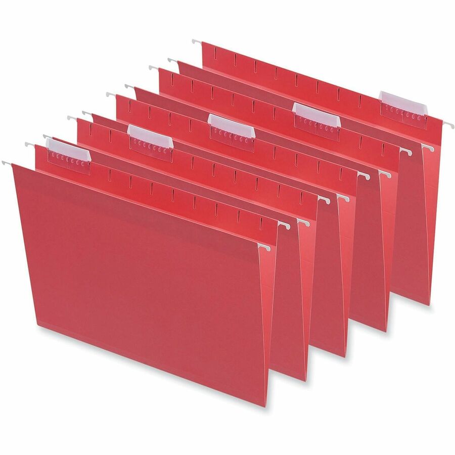 Deluxe Bright Color Hanging File Folders, Letter Size, 1/5-Cut Tabs, Red, 25/Box