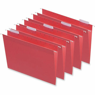 Deluxe Bright Color Hanging File Folders, Letter Size, 1/5-Cut Tabs, Red, 25/Box