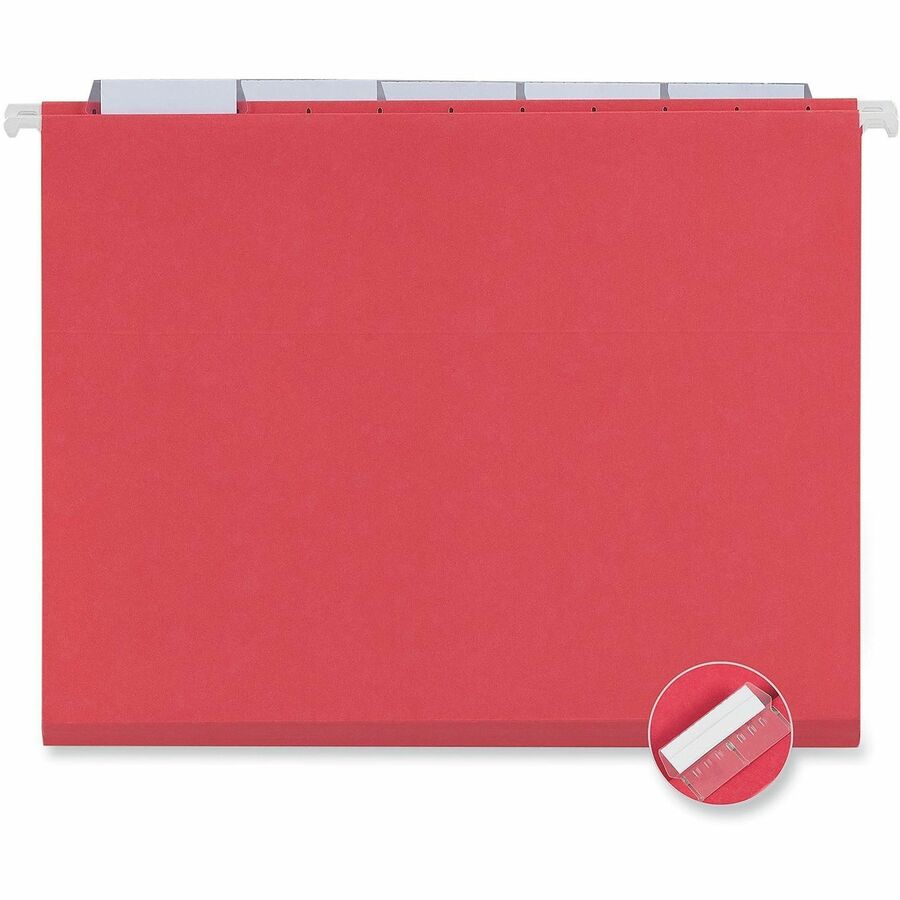Deluxe Bright Color Hanging File Folders, Letter Size, 1/5-Cut Tabs, Red, 25/Box