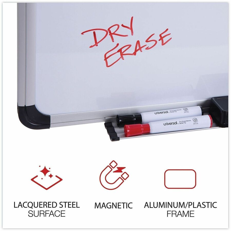 Magnetic Steel Dry Erase Marker Board, 24 x 18, White Surface, Aluminum/Plastic Frame
