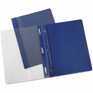 Clear Front Report Covers with Fasteners, Three-Prong Fastener, 0.5" Capacity, 8.5 x 11, Clear/Dark Blue, 25/Box