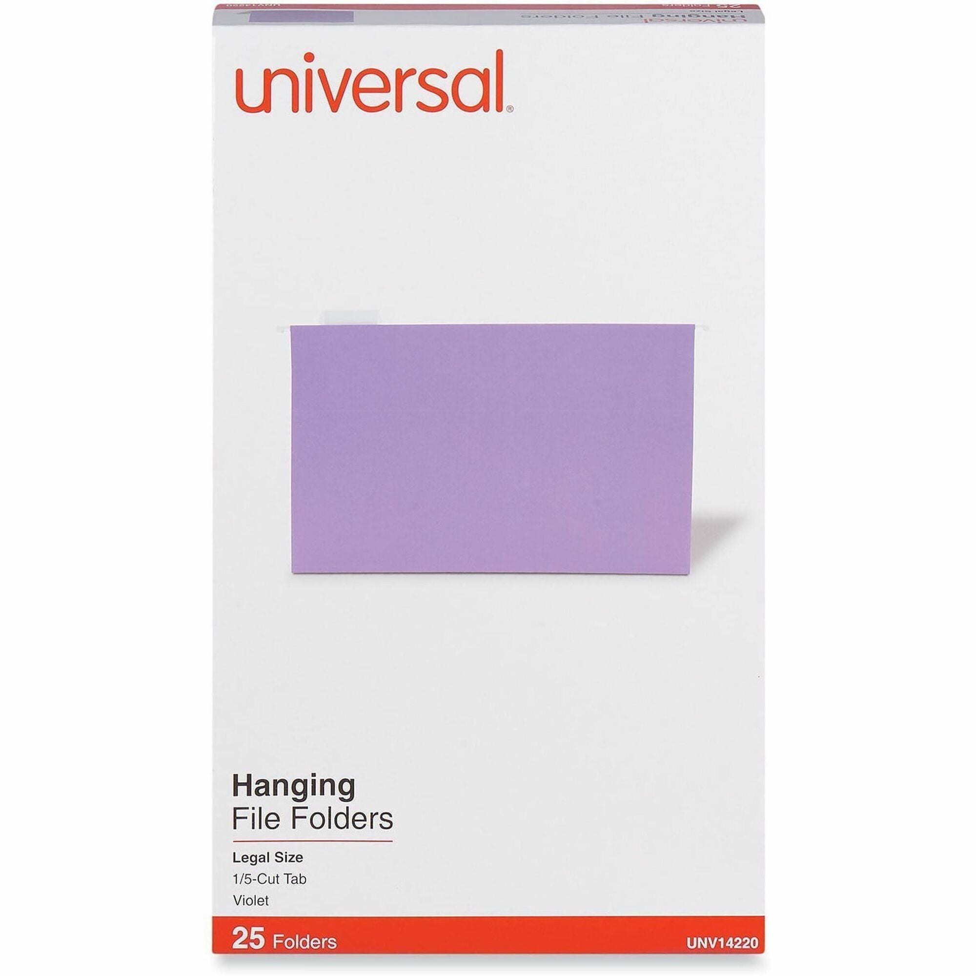 Deluxe Bright Color Hanging File Folders, Legal Size, 1/5-Cut Tabs, Violet, 25/Box