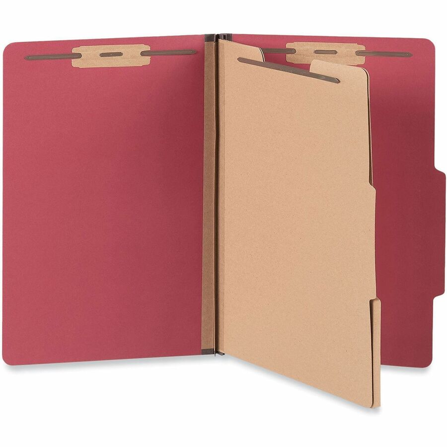 Bright Colored Pressboard Classification Folders, 2" Expansion, 2 Dividers, 6 Fasteners, Legal Size, Ruby Red, 10/Box