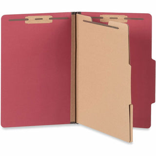 Bright Colored Pressboard Classification Folders, 2" Expansion, 2 Dividers, 6 Fasteners, Legal Size, Ruby Red, 10/Box