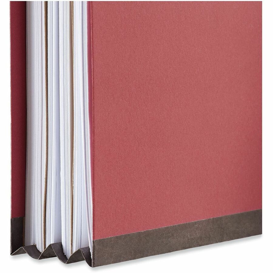 Bright Colored Pressboard Classification Folders, 2" Expansion, 2 Dividers, 6 Fasteners, Legal Size, Ruby Red, 10/Box