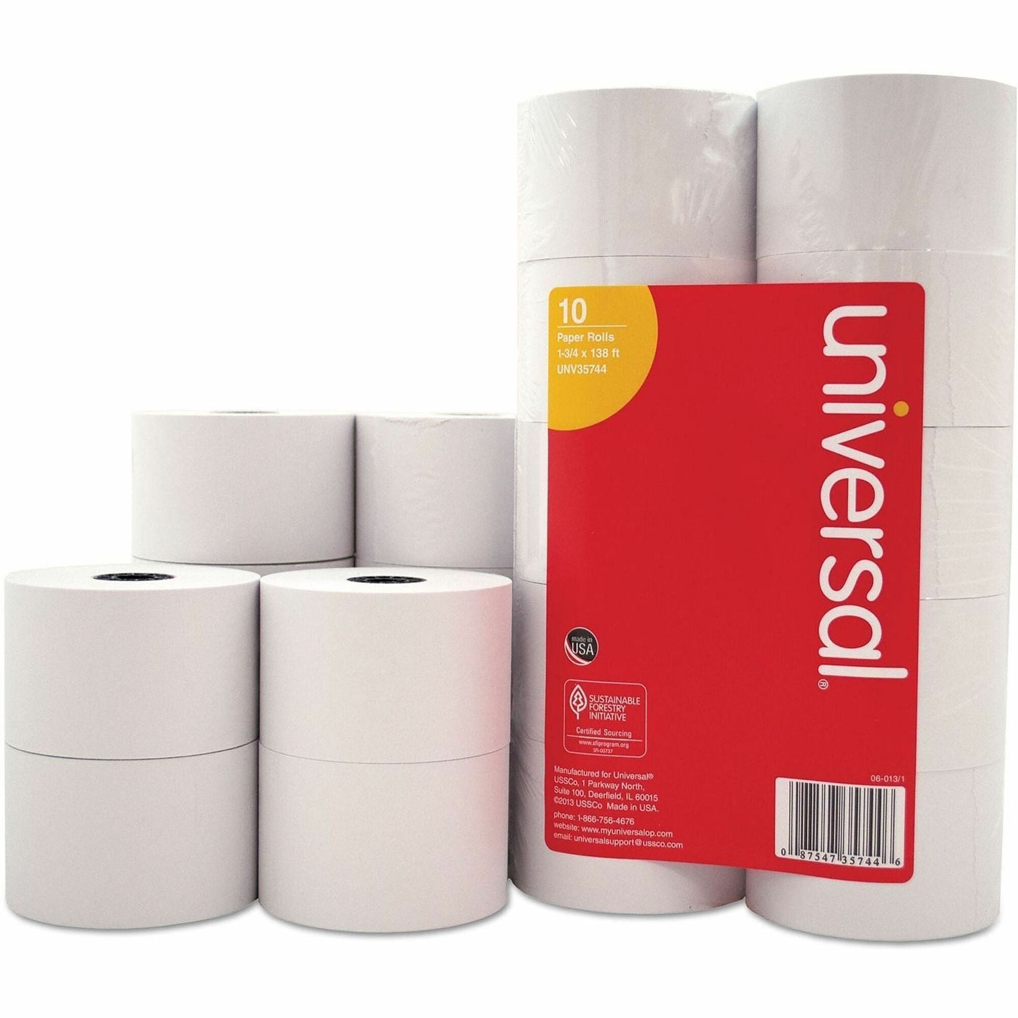 Impact and Inkjet Print Bond Paper Rolls, 0.5" Core, 1.75" x 138 ft, White, 10/Pack