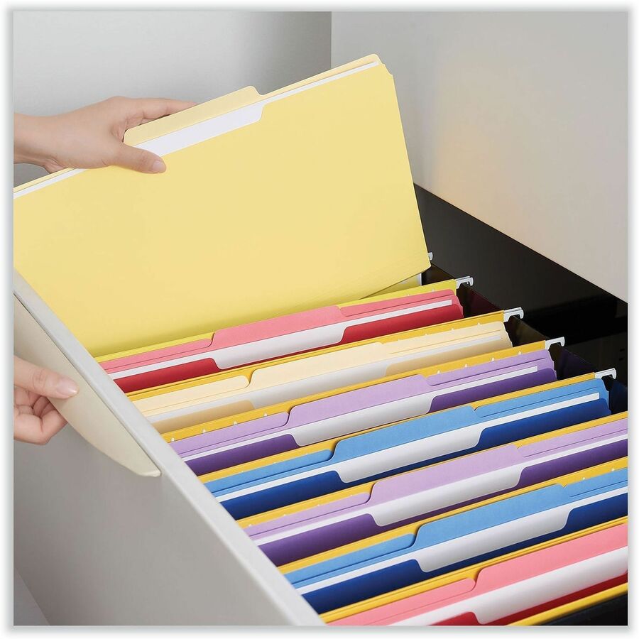 Interior File Folders, 1/3-Cut Tabs: Assorted, Legal Size, 11-pt Stock, Yellow, 100/Box