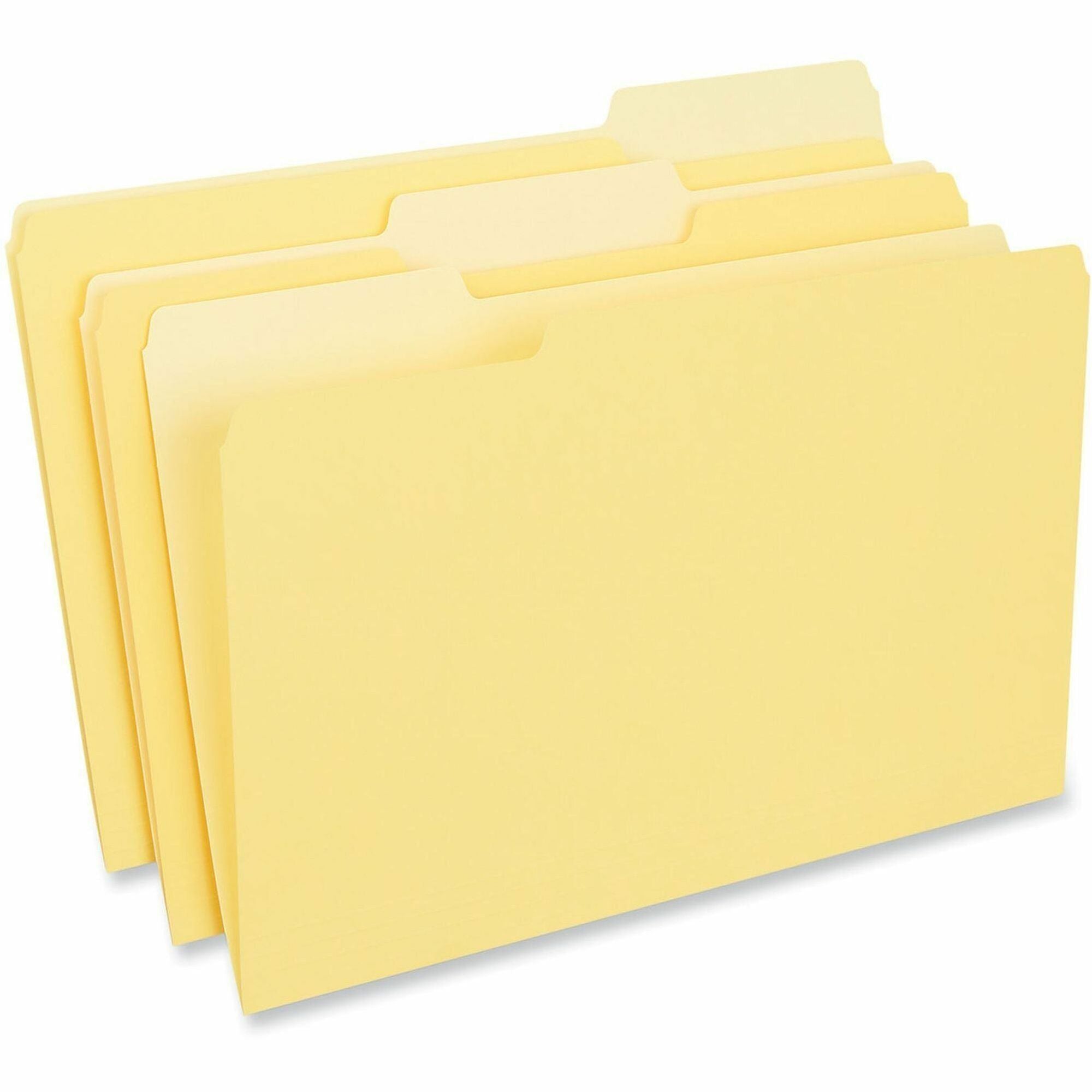 Interior File Folders, 1/3-Cut Tabs: Assorted, Legal Size, 11-pt Stock, Yellow, 100/Box