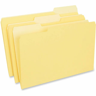 Interior File Folders, 1/3-Cut Tabs: Assorted, Legal Size, 11-pt Stock, Yellow, 100/Box