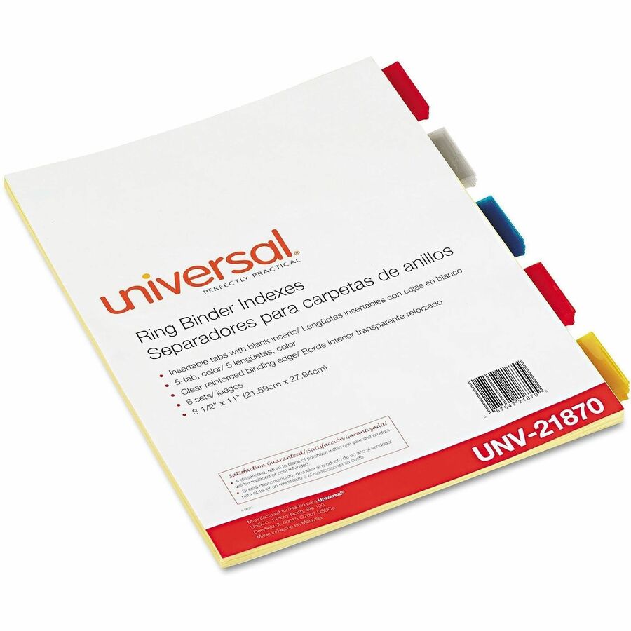 Insertable Tab Index, 5-Tab, 11 x 8.5, Buff, Assorted Tabs, 6 Sets