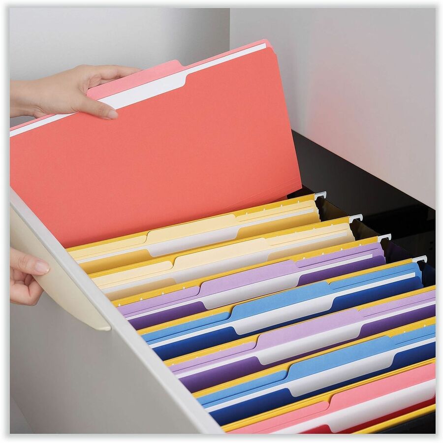 Interior File Folders, 1/3-Cut Tabs: Assorted, Legal Size, 11-pt Stock, Red, 100/Box