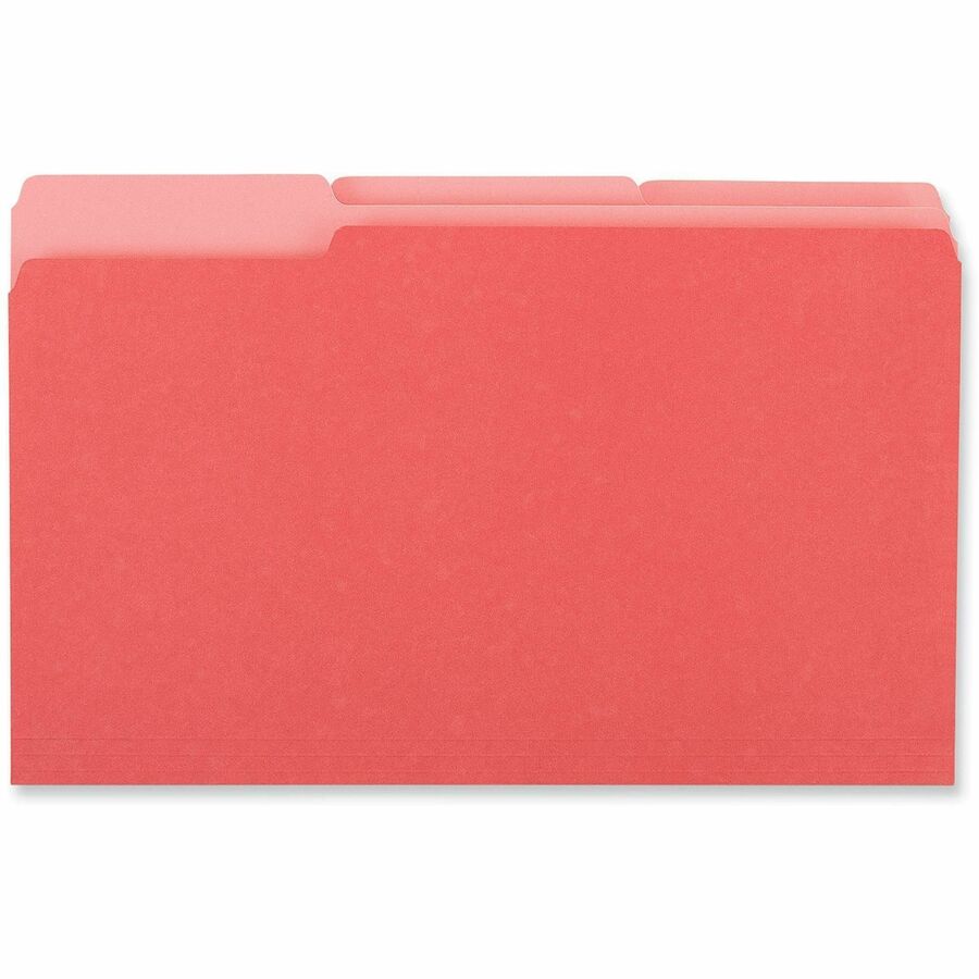 Interior File Folders, 1/3-Cut Tabs: Assorted, Legal Size, 11-pt Stock, Red, 100/Box
