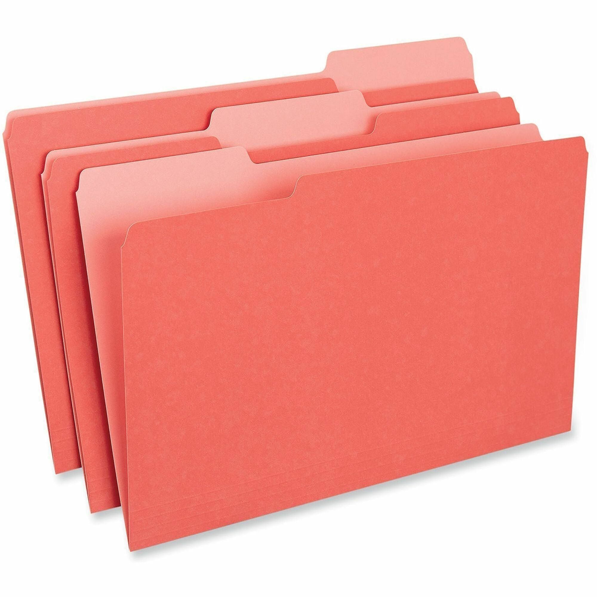 Interior File Folders, 1/3-Cut Tabs: Assorted, Legal Size, 11-pt Stock, Red, 100/Box