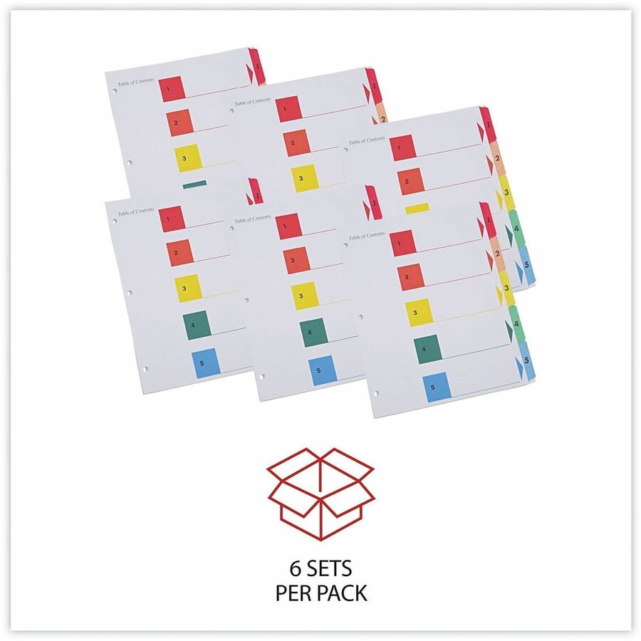 Deluxe Table of Contents Dividers for Printers, 5-Tab, 1 to 5; Table Of Contents, 11 x 8.5, White, 6 Sets