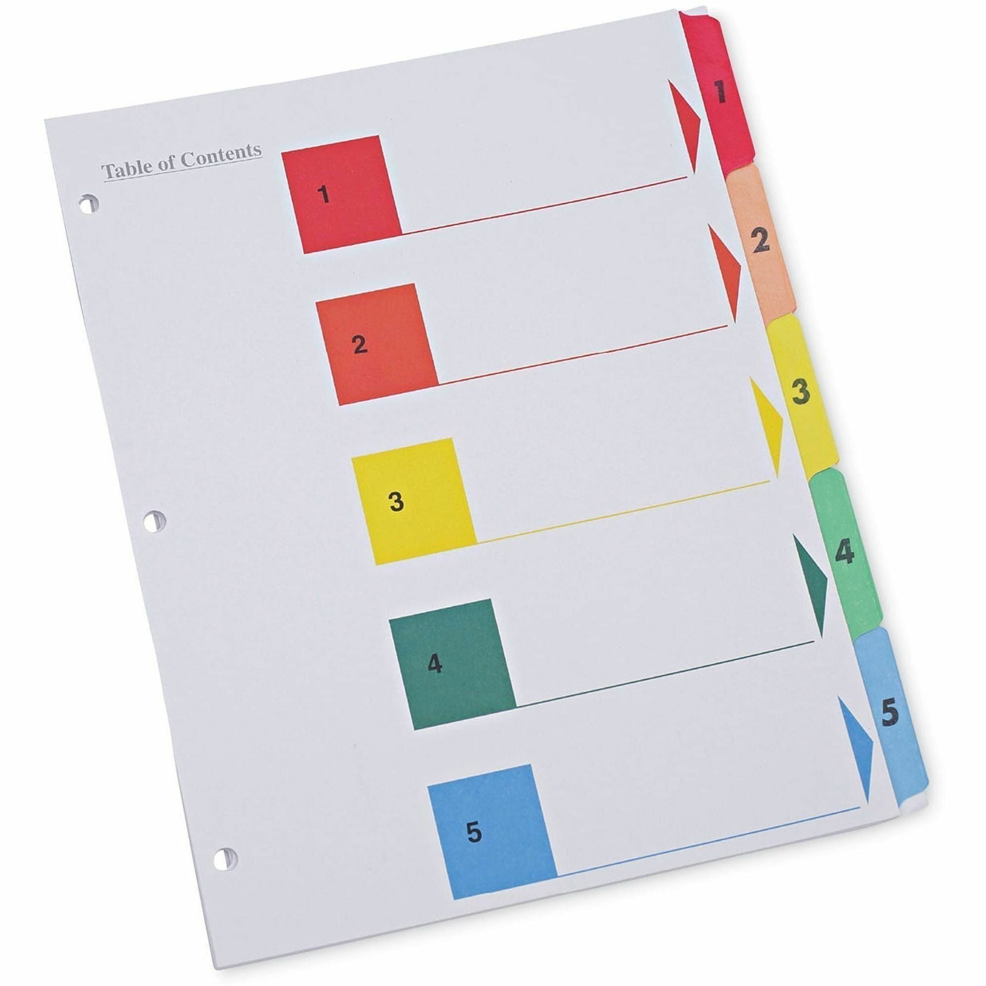 Deluxe Table of Contents Dividers for Printers, 5-Tab, 1 to 5; Table Of Contents, 11 x 8.5, White, 6 Sets