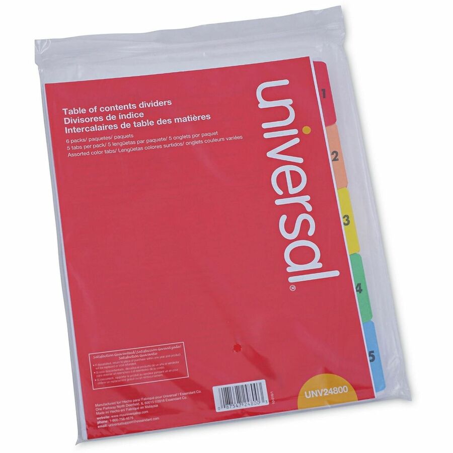Deluxe Table of Contents Dividers for Printers, 5-Tab, 1 to 5; Table Of Contents, 11 x 8.5, White, 6 Sets