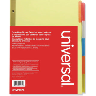 Deluxe Extended Insertable Tab Indexes, 5-Tab, 11 x 8.5, Buff, Assorted Tabs, 6 Sets