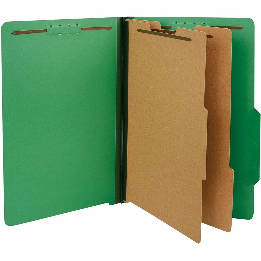 Bright Colored Pressboard Classification Folders, 2" Expansion, 2 Dividers, 6 Fasteners, Legal Size, Emerald Green, 10/Box