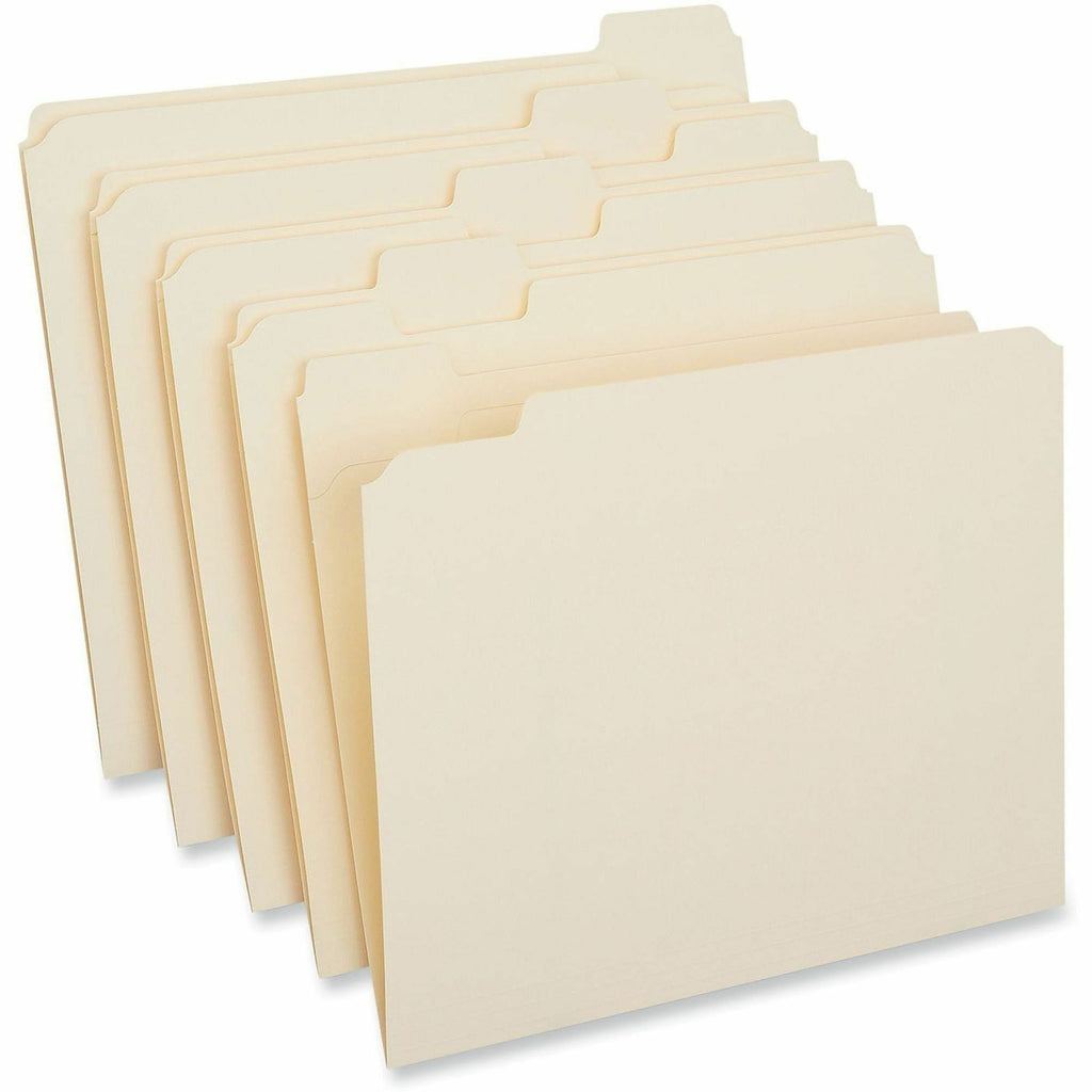 Double-Ply Top Tab Manila File Folders, 1/5-Cut Tabs: Assorted, Letter Size, 0.75" Expansion, Manila, 100/Box