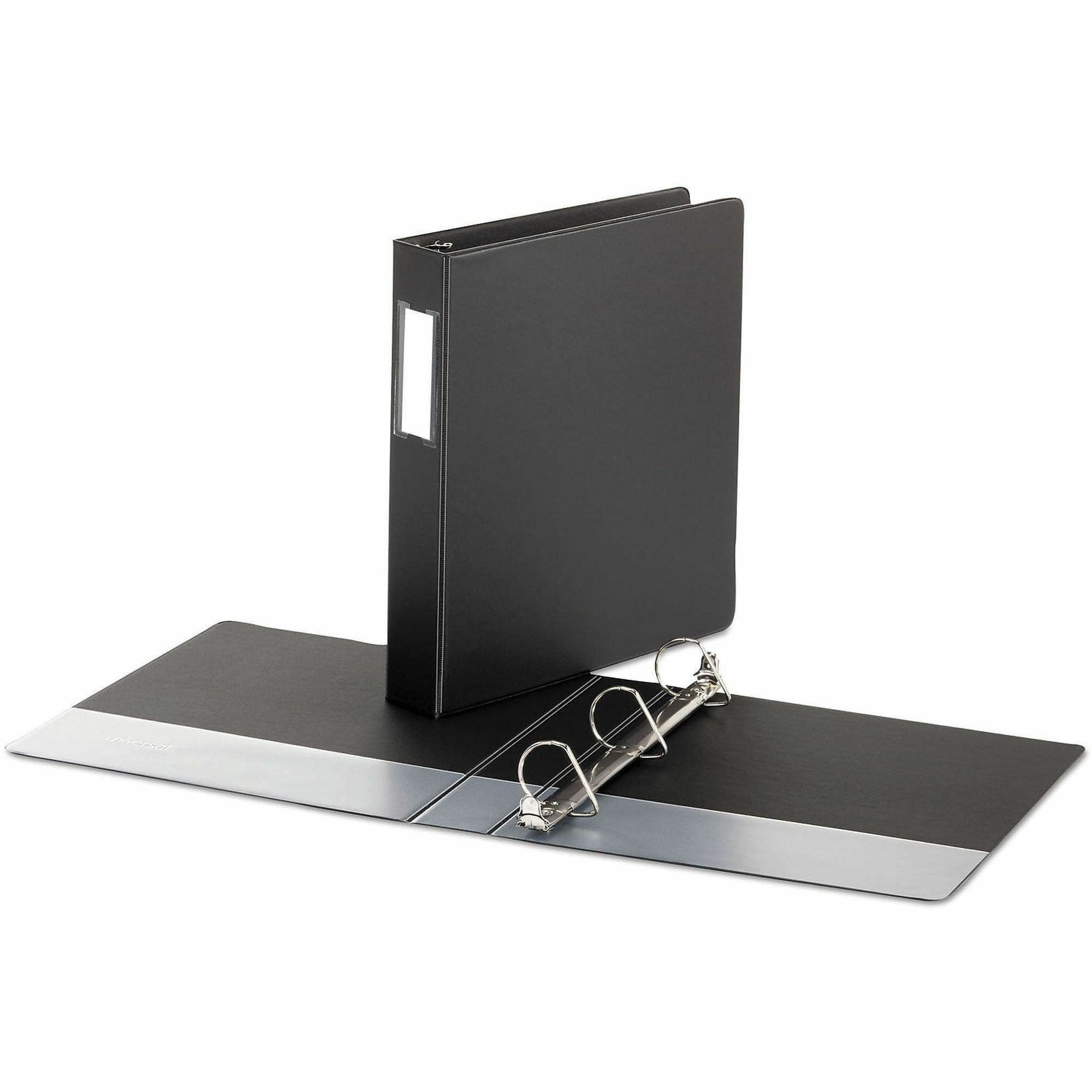 Deluxe Non-View D-Ring Binder with Label Holder, 3 Rings, 1.5" Capacity, 11 x 8.5, Black