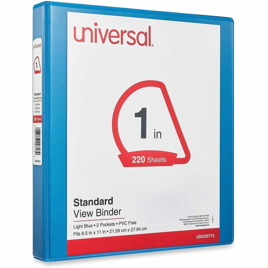 Slant D-Ring View Binder, 3 Rings, 1" Capacity, 11 x 8.5, Light Blue