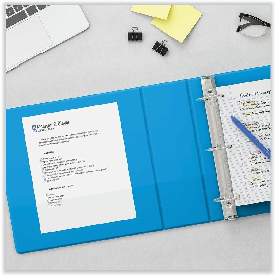 Slant D-Ring View Binder, 3 Rings, 1" Capacity, 11 x 8.5, Light Blue