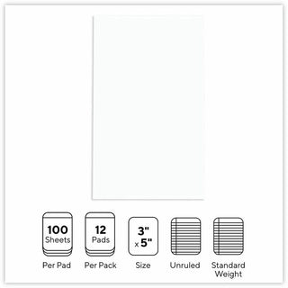 Scratch Pads, Unruled, 3 x 5, White, 100 Sheets, 12/Pack