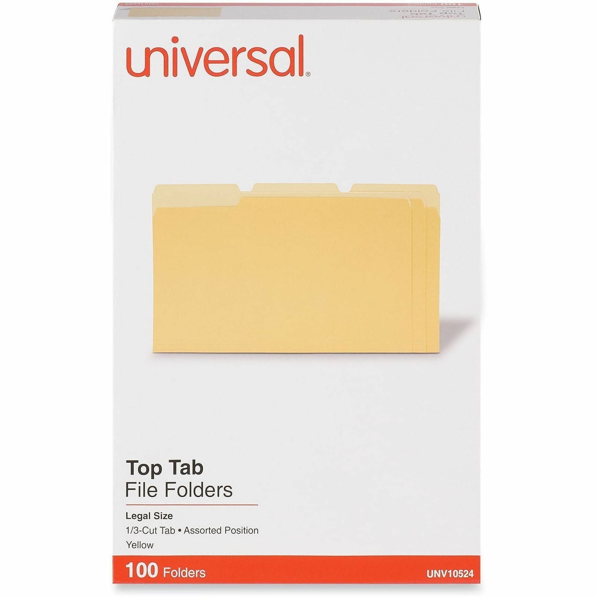 Deluxe Colored Top Tab File Folders, 1/3-Cut Tabs: Assorted, Legal Size, Yellow/Light Yellow, 100/Box