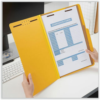 Bright Colored Pressboard Classification Folders, 2" Expansion, 2 Dividers, 6 Fasteners, Legal Size, Yellow Exterior, 10/Box