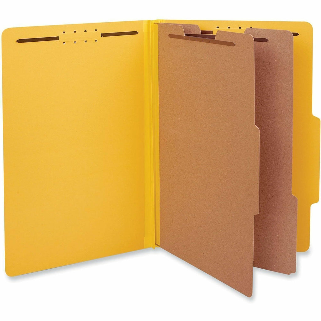 Bright Colored Pressboard Classification Folders, 2" Expansion, 2 Dividers, 6 Fasteners, Legal Size, Yellow Exterior, 10/Box