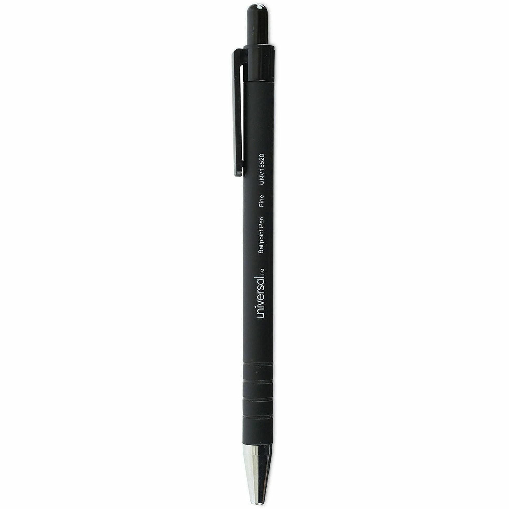 Ballpoint Pen, Retractable, Fine 0.7 mm, Black Ink, Black Barrel, Dozen
