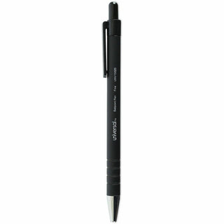 Ballpoint Pen, Retractable, Fine 0.7 mm, Black Ink, Black Barrel, Dozen