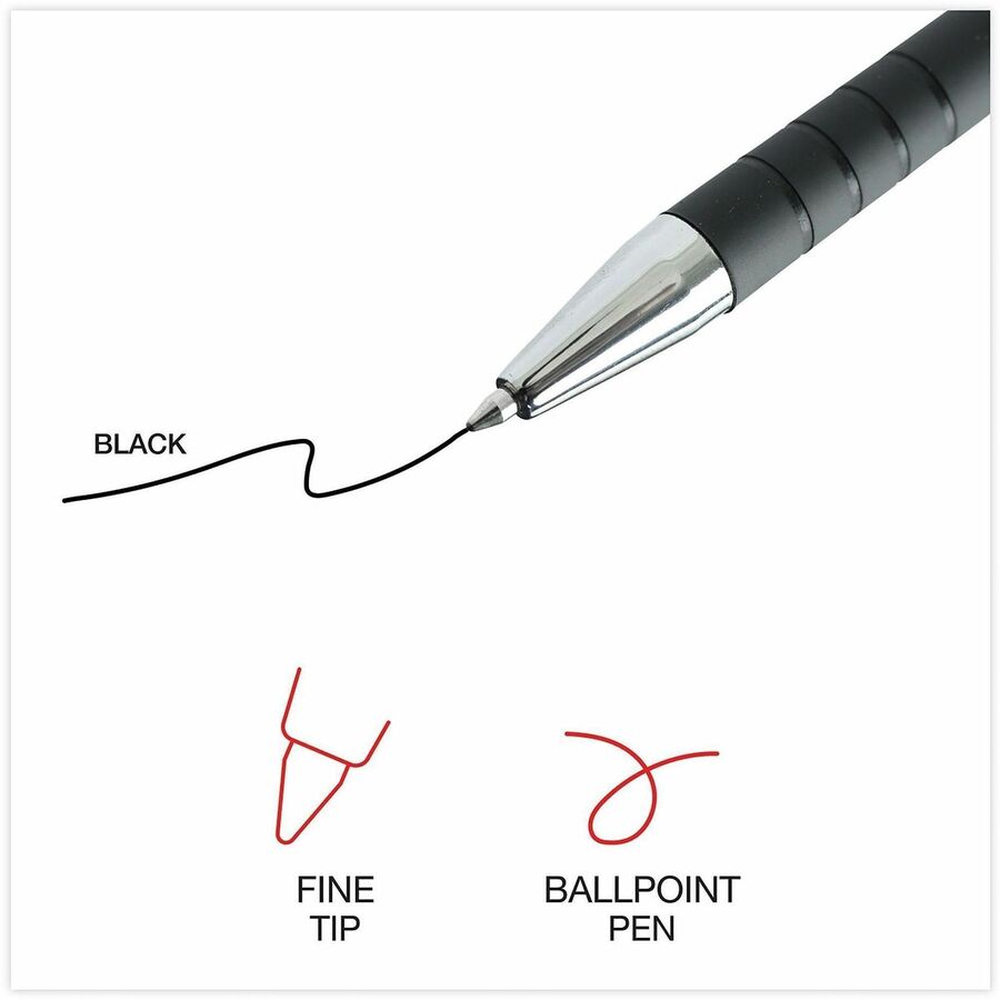 Ballpoint Pen, Retractable, Fine 0.7 mm, Black Ink, Black Barrel, Dozen
