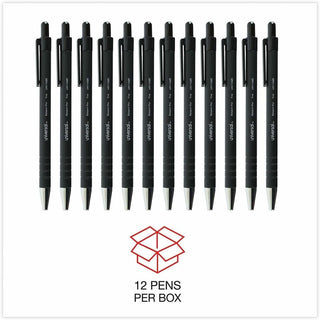 Ballpoint Pen, Retractable, Fine 0.7 mm, Black Ink, Black Barrel, Dozen