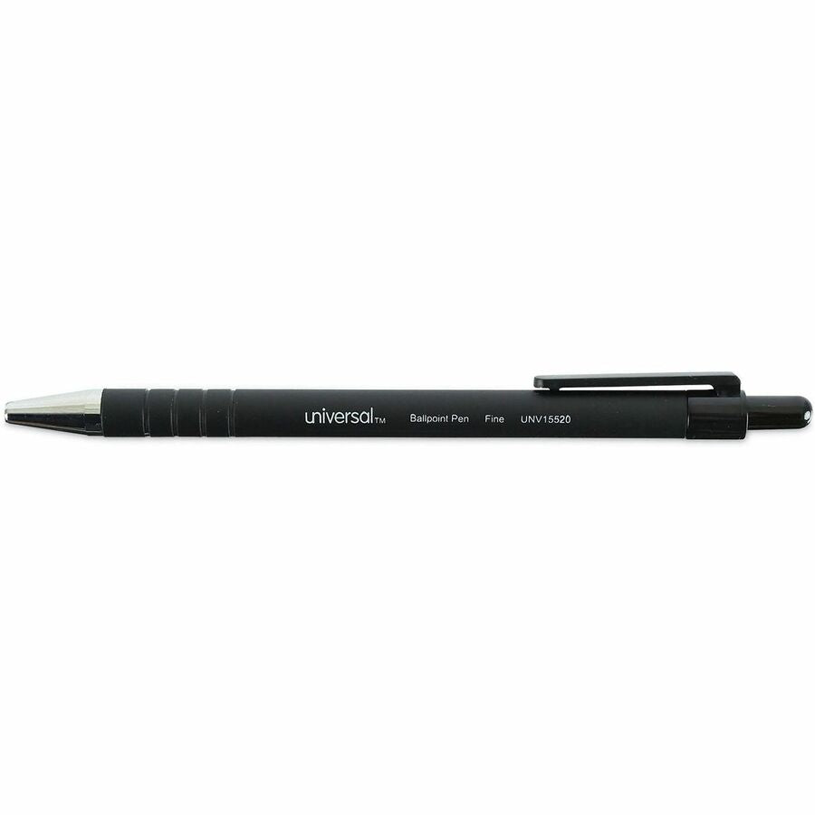 Ballpoint Pen, Retractable, Fine 0.7 mm, Black Ink, Black Barrel, Dozen