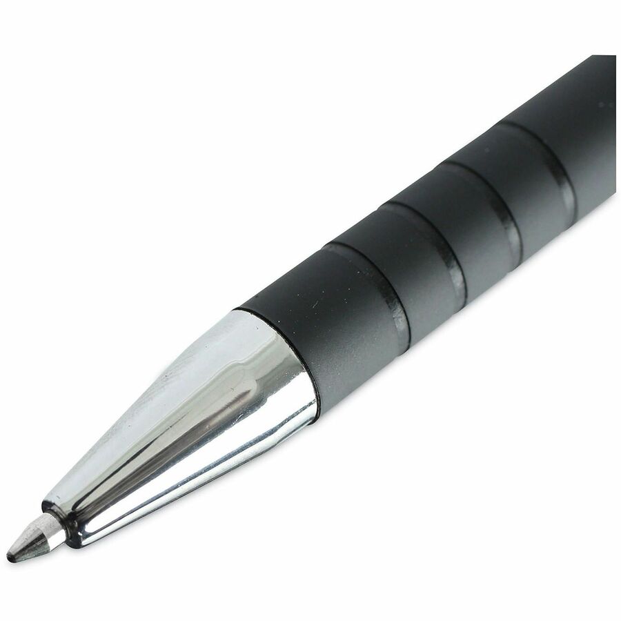 Ballpoint Pen, Retractable, Fine 0.7 mm, Black Ink, Black Barrel, Dozen