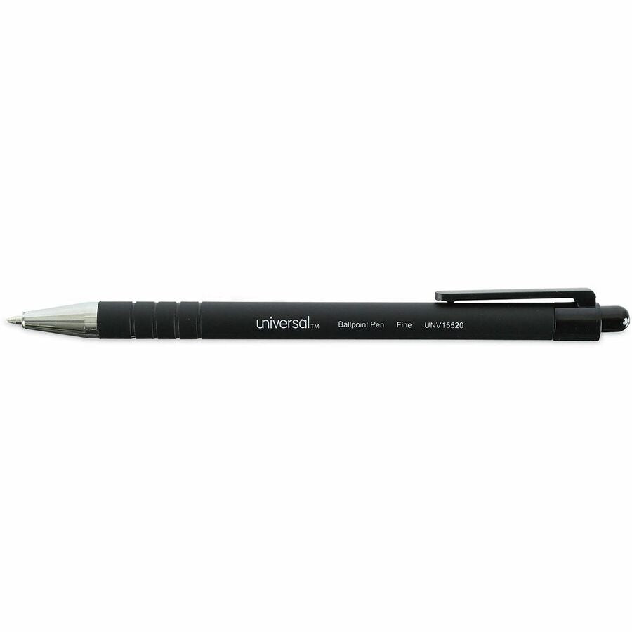Ballpoint Pen, Retractable, Fine 0.7 mm, Black Ink, Black Barrel, Dozen