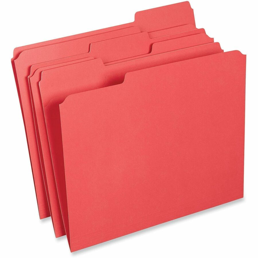 Reinforced Top-Tab File Folders, 1/3-Cut Tabs: Assorted, Letter Size, 1" Expansion, Red, 100/Box