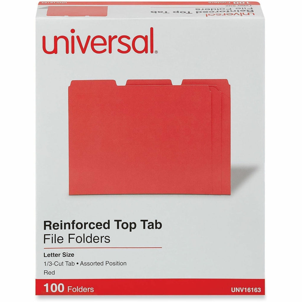 Reinforced Top-Tab File Folders, 1/3-Cut Tabs: Assorted, Letter Size, 1" Expansion, Red, 100/Box