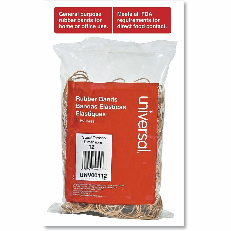 Rubber Bands, Size 12, 0.04" Gauge, Beige, 1 lb Box, 2,500/Pack