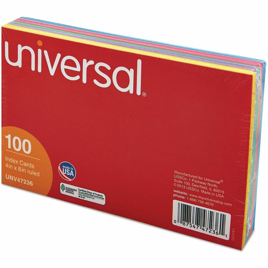 Index Cards, Ruled, 4 x 6, Assorted, 100/Pack