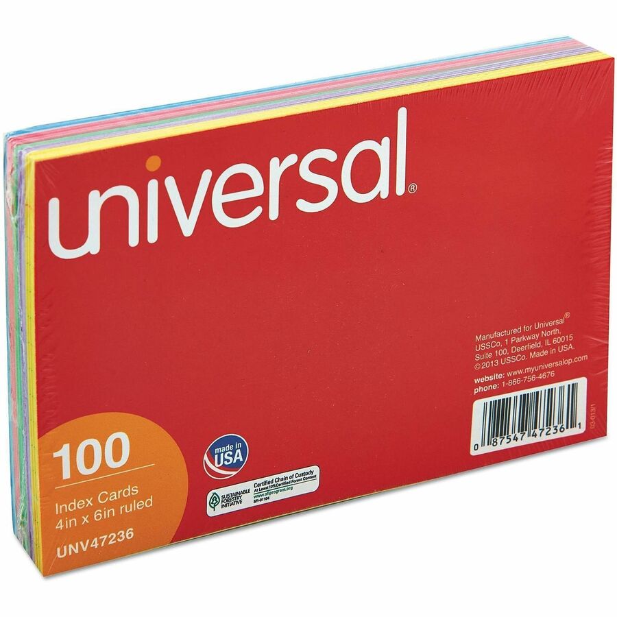 Index Cards, Ruled, 4 x 6, Assorted, 100/Pack