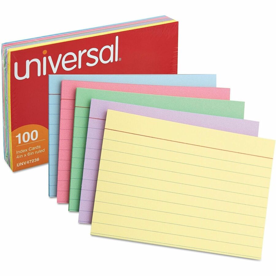Index Cards, Ruled, 4 x 6, Assorted, 100/Pack