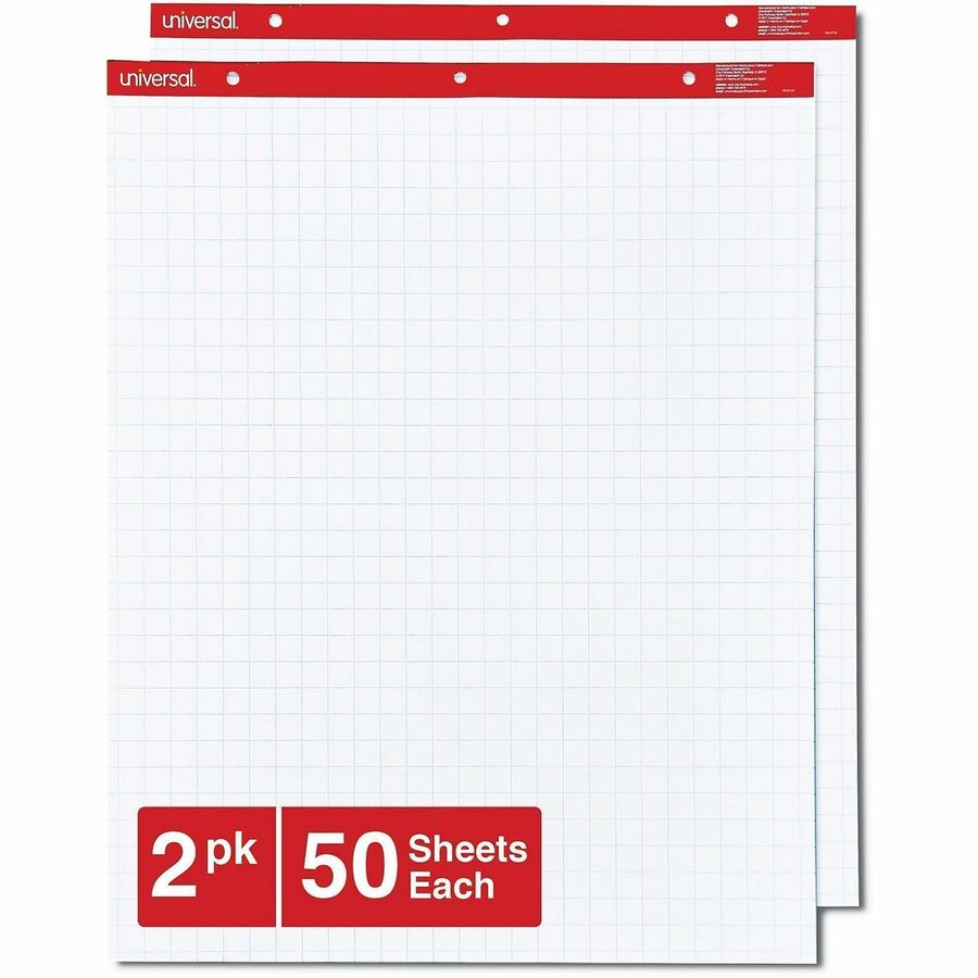 Easel Pads/Flip Charts, Quadrille Rule (1 sq/in), 27 x 34, White, 50 Sheets, 2/Carton