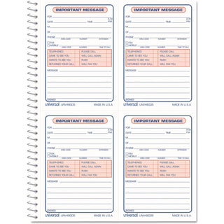 Wirebound Message Books, Two-Part Carbonless, 5.5 x 3.88, 4 Forms/Sheet, 200 Forms Total