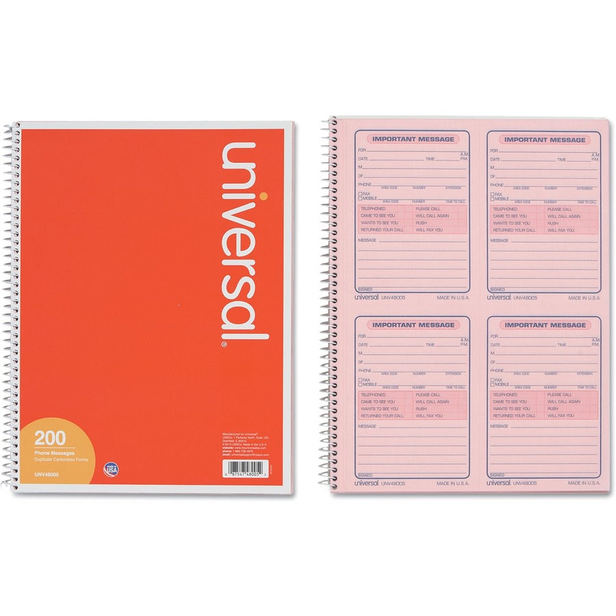 Wirebound Message Books, Two-Part Carbonless, 5.5 x 3.88, 4 Forms/Sheet, 200 Forms Total