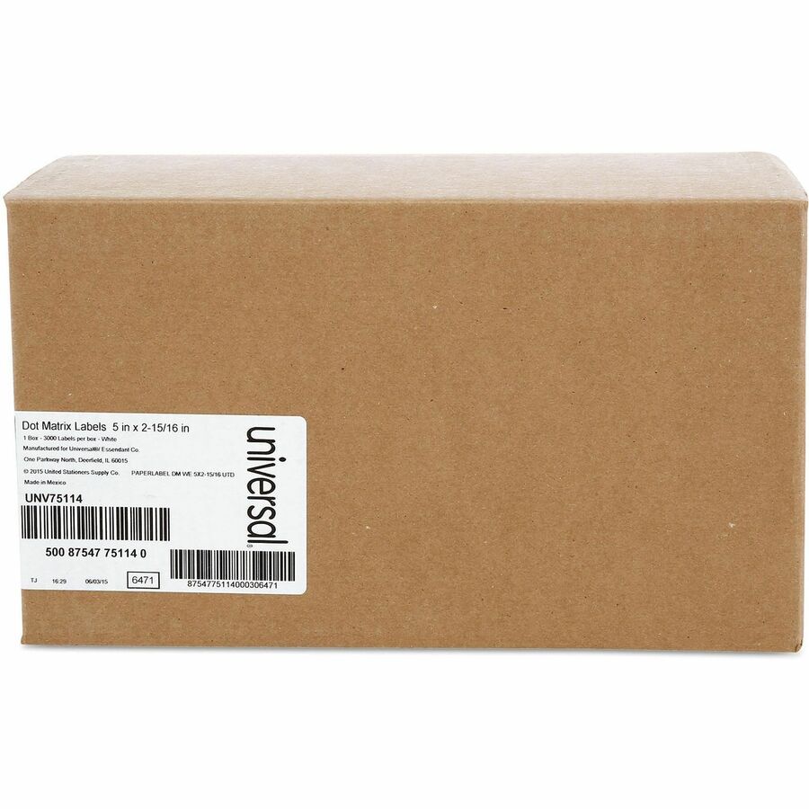 Dot Matrix Printer Labels, Dot Matrix Printers, 2.94 x 5, White, 3,000/Box